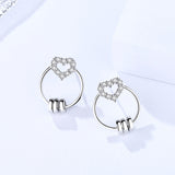 S925 sterling silver earrings simple heart-shaped circle earrings light luxury zircon micro-inlaid jewelry