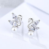 S925 Sterling Silver Jewelry Women's European And American Wild Temperament Diamond Beaded Swan Earrings
