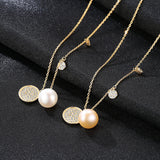 Semi-spherical  pearl cubic zirconia  sterling silver necklace pendant beautiful novel clavicle chain