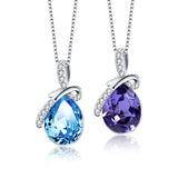 S925 Sterling Silver Blue Austrian Crystal Pendant Necklace