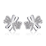 S925 Sterling Silver Fashion Personality Wild Micro-Set Four-Leaf Clover Earrings Jewelry Cross-Border