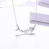 S925 sterling silver jewelry women's simple cute wild micro diamond fish bone necklace