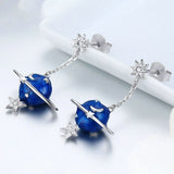 925 Sterling Silver Secret Planet Moon Star Drop Earrings for Women Clear Cubic Zircon Sterling Silver Jewelry