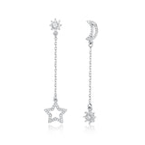 S925 Sterling Silver Star Moon Mythical Drop Stud Earrings