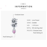 925 Sterling Silver Vintage Flower Heart Pendant Charm fit DIY Bracelet Precious Jewelry For Women