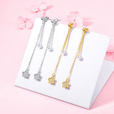 S925 Sterling Silver Flower Pearl Drop Earrings Korean Earrings
