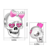 925 Sterling Silver Pink  Ribbon Bow & Pink  CZ  Skull Charm Beads Pink Loving Eyes Best Gifts For Women