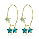 Crystal Blue Star Hoop Earrings
