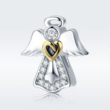S925 Sterling Silver White Gold Plated &Gold Plated Zircon Guardian Angel Charms