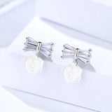 s925 sterling silver earrings simple wild bow earrings inlaid shell jewelry trend accessories