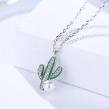 S925 Silver Jewelry Female Personality Creative Cactus Necklace Zircon Micro Inlaid Bead Necklace