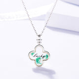 S925 Sterling Silver Necklace Women's Simple Creative Design Synthetic Glass Letter Clover Necklace