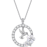 Hummingbird Pendant Necklace for Women Sterling silver Circle Flower Necklace, Crystals for Girlfriend