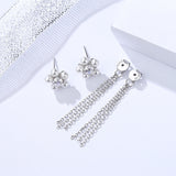 s925 sterling silver earrings fashion temperament flower-shaped tassel earrings set with bead accessories