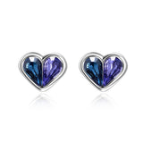 Blue Purple Gemstone Asymmetry Earrings Crystal Loving Heart Earrings