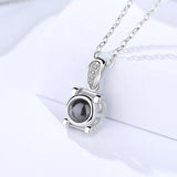 S925 sterling silver jewelry fashion wild temperament female micro-inlaid synthetic glass round four-claw projection necklace