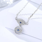 S925 Sterling Silver Female Exotic Personality Design Eyes Micro Inlaid Blue Zircon Necklace