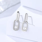 S925 sterling silver earrings female simple and elegant temperament design beaded rectangular earrings