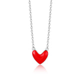 S925 Sterling Silver Epoxy Little Red Heart Love Pendant Necklace Wholesale