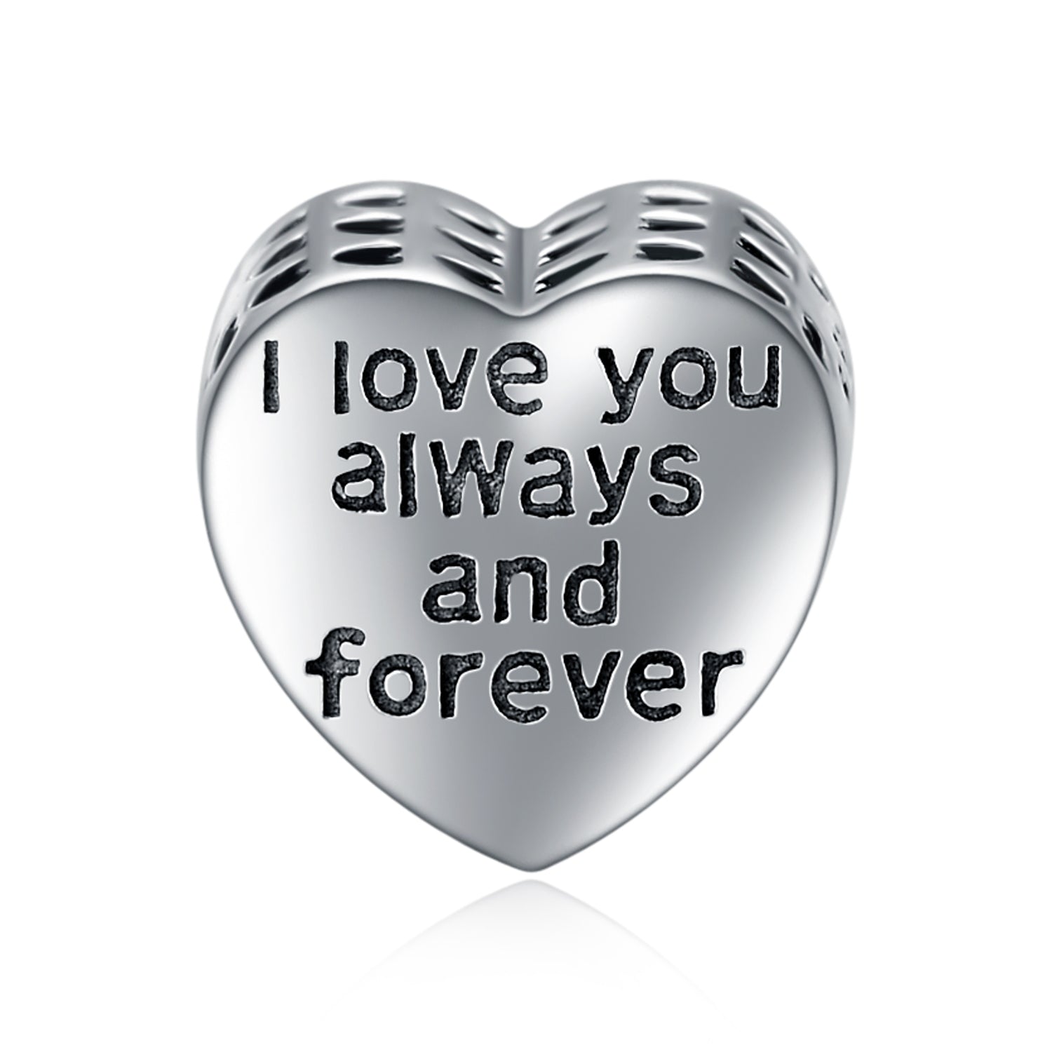 Cat Charm Beads I Love You Always And Forever Engraved Heart Shape Beads