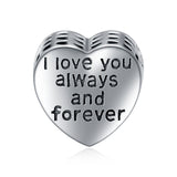 Cat Charm Beads I Love You Always And Forever Engraved Heart Shape Beads