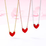 S925 Sterling Silver Epoxy Little Red Heart Love Pendant Necklace Wholesale