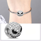 Skull Charm 925 Sterling Silver  Cubic Zirconia for Bracelet  Halloween Jewelry Gift