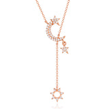 S925 Sterling Silver Unicorn Star Moon Cubic Zircon Pendant  Necklace Wholesale