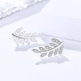 S925 sterling silver earrings female Korean creative leaf diamond rose gold white gold leaf earrings