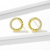 925 Sterling Silver Circle Round Stud Earrings for Women Gold Color Wedding Stetement Jewelry