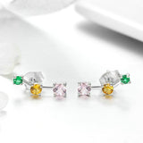 Spring Collection 925 Sterling Silver Colorful Square Zircon Exquisite Stud Earrings for Women Fashion Jewelry