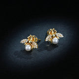 Design Pearl Stud Earrings for Women Gold Color Silver 925 Cute Insects Ear Studs Female Korean Style Jewelry