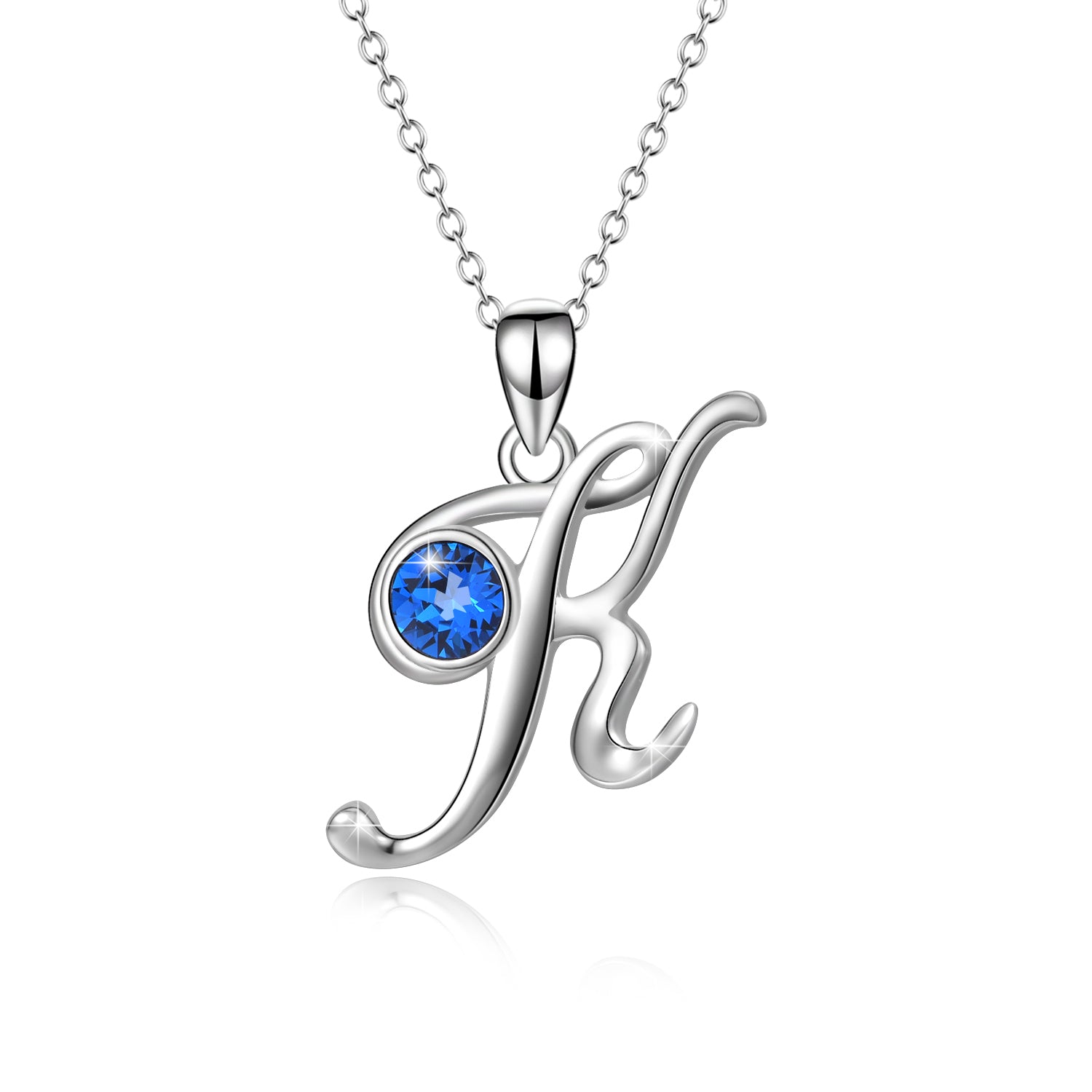 Wholesale Silver Charm Blue Cubic Zirconia Jewelry Women's Letter K Necklace