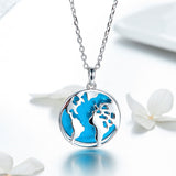 S925 Sterling Silver World Map Pendant Necklace White Gold Plated Oil Drop Necklace