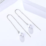 S925 sterling silver Korean version of simple long tassel bead ear line