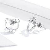 925 Sterling Silver Cute Bear with Bowknot Stud Earrings Precious Jewelry For Women