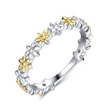 Two-tone gold-plated flower shape S925 sterling silver ring