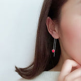 925 Sterling Silver Cute Love Heart Ear Threader Dangle Earrings