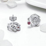 Genuine 925 Sterling Silver Romantic Rose Flower Stud Earrings for Women Pink CZ Fine Sterling Silver Jewelry