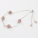 Korean Version Of 925 Sterling Silver Pink Strawberry Crystal Bracelet Female Small Tree Leaf Bracelet Silver Jewelry