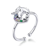 925 Sterling Silver Beautiful  Colorful Licorne Open Rings Precious Jewelry For Women