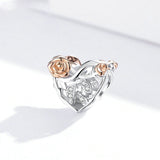 925 Sterling Silver Beautiful Rose Flower Heart Beads Charm For Bracelet  Fashion Jewelry For Women