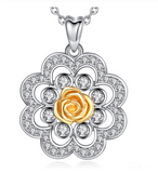 Cubic Zirconia Gold Rose Flower Pendant Necklace
