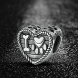 925 Sterling Silver heart engrave Animal Dog Footprint Bone European Beads Charm