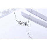S925 Sterling Silver Necklace Boutique Hot Sale Korean Tassel Leaf Diamond Necklace Set Women's Silver Jewelry Wholesale