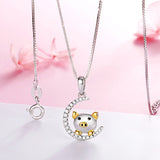 S925 Sterling Silver Piggy Moon Pendant Necklace