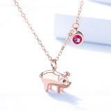 S925 sterling silver jewelry cartoon rose gold piggy pendant zodiac pig necklace female clavicle chain
