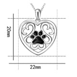 925 Sterling Silver Dog Paw Print Pendant Chain Heart Footprints Black Enamel Necklace For Women