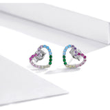 925 Sterling Silver Colorful Stone Heart Stud Earrings Precious Jewelry For Women