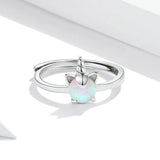 925 Sterling Silver Colorful Opal Unicorn Adjustale Finger Ring Fashion Jewelry For Gift